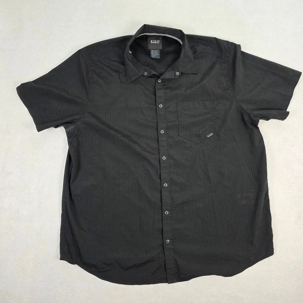 5.11‎ Tactical Mens XL Black Ripstop Short Sleeve Snap Button Down Shirt - Picture 2 of 7